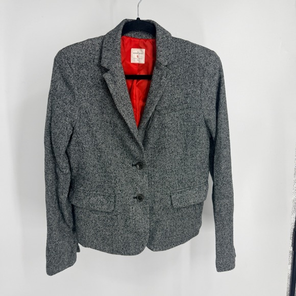GAP Jackets & Blazers - Gap The Academy Blazer Gray Herringbone Wool Silk Blend Red Lining 6 Academia